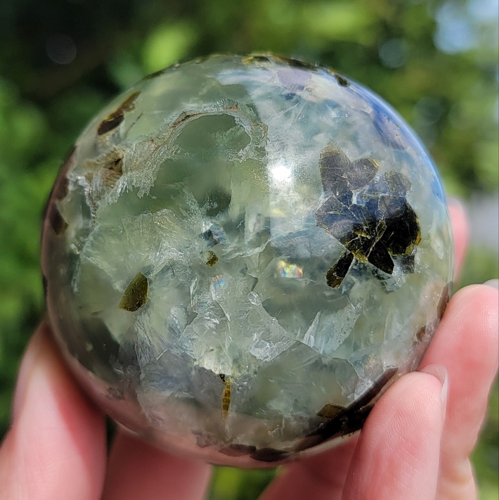 NEW 2.6" (66MM) PREHNITE WITH TOURMALINE SPHERE